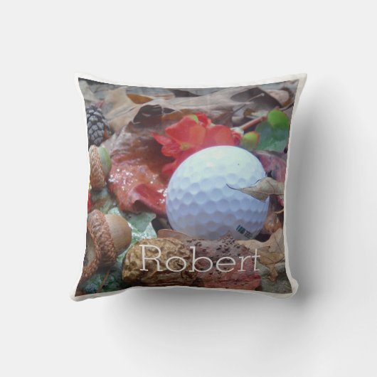 パーソナライズされた:名前紅葉ホワイトゴルフボール クッション (裏面)
