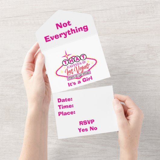 パーソナライズされた「女の子が生まれたよ!」ラスベガス オールインワン招待状 (貼ってはがせる)