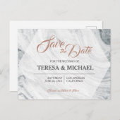 パーソナライズされた、日付を保存する、大理石結婚の 案内ポストカード (正面/裏面)