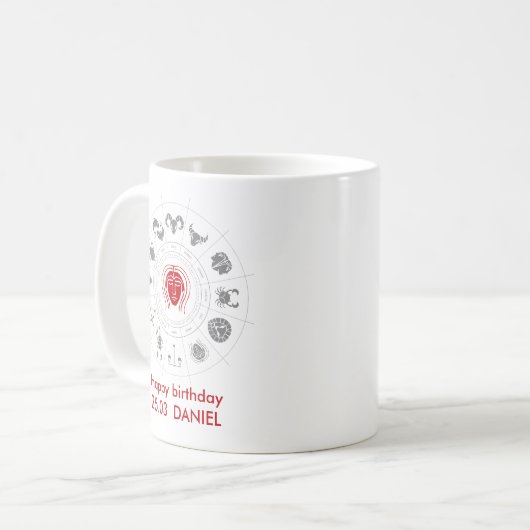 パーソナライズされた《星座》乙女座〔占星術の〕十二宮図誕生日ギフト コーヒーマグカップ (正面左)