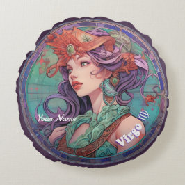 パーソナライズされた《星座》乙女座〔占星術の〕十二宮図 ラウンドクッション