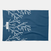 パーソナライズされた、海藻スタイリッシュ模様ティール(緑がかった色)青 キッチンタオル (横)