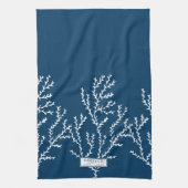 パーソナライズされた、海藻スタイリッシュ模様ティール(緑がかった色)青 キッチンタオル (縦)