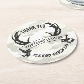 パーソナライズされた「狩りは終わり素朴」結婚の ラウンドペーパーコースター (アングル)