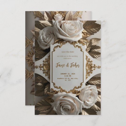 [パーソナライズされた]白エレガント結婚式招待状 招待状 (正面/裏面)