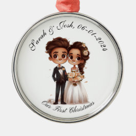 パーソナライズされた、私たちの初めてのクリスマスカスタムギフト メタルオーナメント