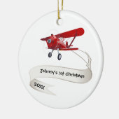 パーソナライズされた,赤い飛行機&サンタ,初めてのクリスマス セラミックオーナメント (左)
