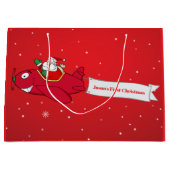 パーソナライズされた，赤い飛行機&サンタ，初めてのクリスマス ラージペーパーバッグ (正面)