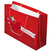パーソナライズされた，赤い飛行機&サンタ，初めてのクリスマス ラージペーパーバッグ (正面アングル)