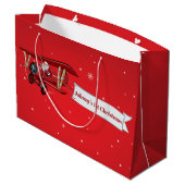 パーソナライズされた，赤い飛行機&サンタ，初めてのクリスマス ラージペーパーバッグ (裏面アングル)
