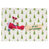 パーソナライズされた,赤い飛行機&サンタ,初めてのクリスマス ラージペーパーバッグ (裏面)