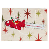 パーソナライズされた，赤い飛行機&サンタ，初めてのクリスマス ラージペーパーバッグ (裏面)