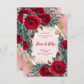 [パーソナライズされた]赤エレガント結婚式招待状 招待状 (正面/裏面)