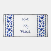 パーソナライズされた，青グリッターハート装飾用クッション デスクマット (正面)