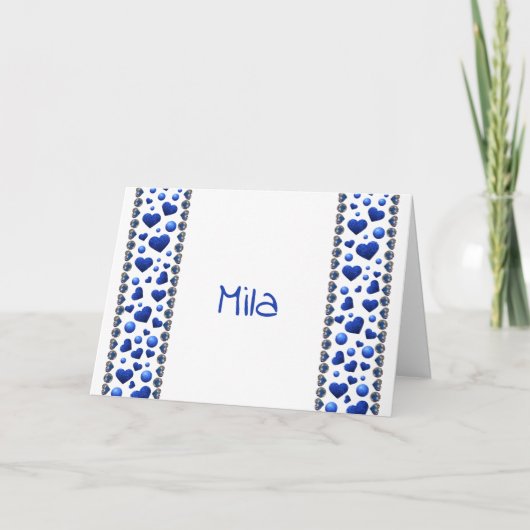 パーソナライズされた，青グリッターハート シーズンカード (正面)