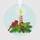パーソナライズされた(鳥)ショウジョウコウカンチョウとキャンドルオンライトブルー オーナメント (裏面)