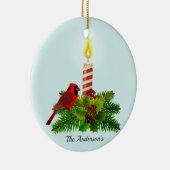 パーソナライズされた(鳥)ショウジョウコウカンチョウとキャンドルオンライトブルー セラミックオーナメント (右)