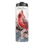 パーソナライズされた(鳥)ショウジョウコウカンチョウと花サーマルタンブラー タンブラー (正面)