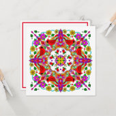 パーソナライズされた（鳥）ショウジョウコウカンチョウ&フラワーマンダラ誕生日 カード (正面/裏面インサイチュ)