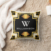 - パーソナライズされた 1920s金ゴールドおよび黒の幾何学的スタイル クッション (ブランケット)