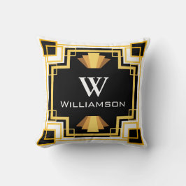- パーソナライズされた 1920s金ゴールドおよび黒の幾何学的スタイル クッション