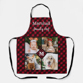 パーソナライズされた 4フォトモノグラムレッドバッファロープレイド エプロン (正面)