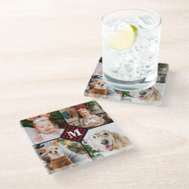 パーソナライズされた 4フォトモノグラムレッドバッファロープレイド ガラスコースター