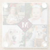 パーソナライズされた 4フォトモノグラムレッドバッファロープレイド ガラスコースター (裏面)