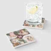 パーソナライズされた 4フォトモノグラムレッドバッファロープレイド ストーンコースター (横)