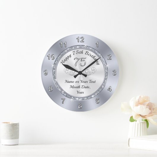 パーソナライズされた、75番目の誕生日クロックのプレゼント ラージ壁時計 (ホーム)