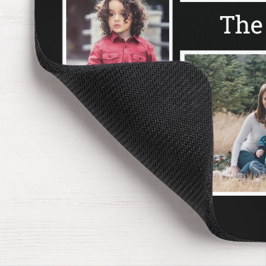 パーソナライズされた 8枚のフォトコラージュのファミリーネーム（黒） マウスパッド (コーナー)