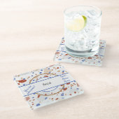 パーソナライズされた、Earthones/Blue Terrazzoパターン ガラスコースター (アングル)