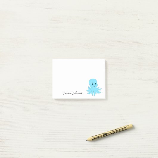 パーソナライズされた Fat Blue Octopusメモ帳 ポストイット (デスク上)