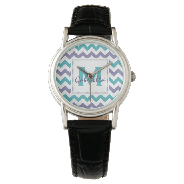 パーソナライズされた: Monogram: Chevron Pattern Watch 腕時計 (正面)