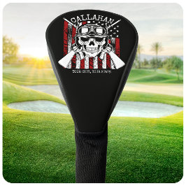 パーソナライズされた NAME ソルジャー スカル デュアル ガンズ アメリカ国旗 ゴルフヘッドカバー
