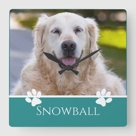 パーソナライズされたAdd-a-Dog Photo Square Wall Clock スクエア壁時計 (正面)