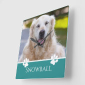 パーソナライズされたAdd-a-Dog Photo Square Wall Clock スクエア壁時計 (傾斜)