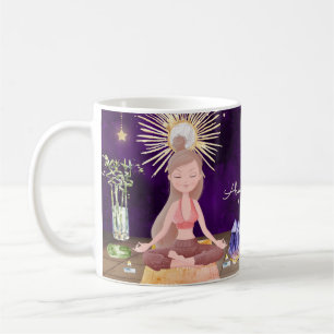 パーソナライズされたAt Peace Yoga Girl and Crystals コーヒーマグカップ