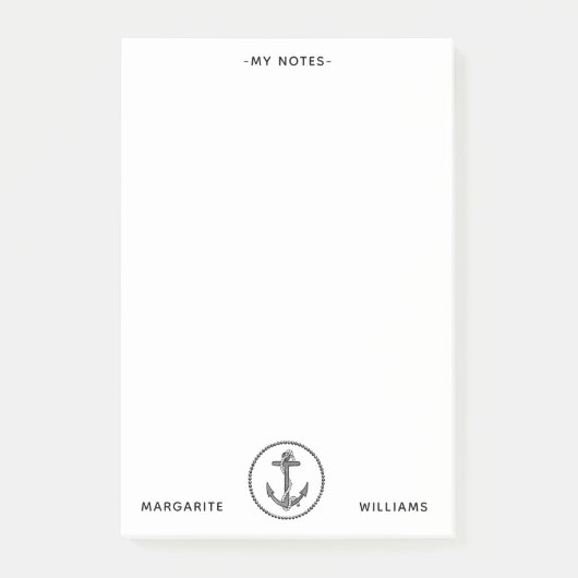 パーソナライズされたB&Wマリンいかりデザイン ポストイット (正面)