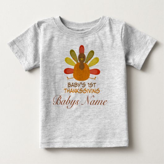 パーソナライズされたBabys 1st感謝祭かわいいトルコ ベビーTシャツ (正面)