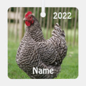 パーソナライズされたBarred Rock Hen – ペットチキン メタルオーナメント (裏面)