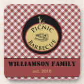 パーソナライズされたBBQ赤と白 市松模様に コースター (正面)