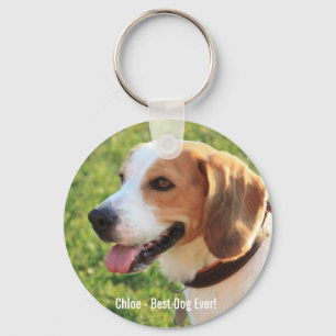 パーソナライズされたBeagle Dog Photo and Dog Name キーホルダー