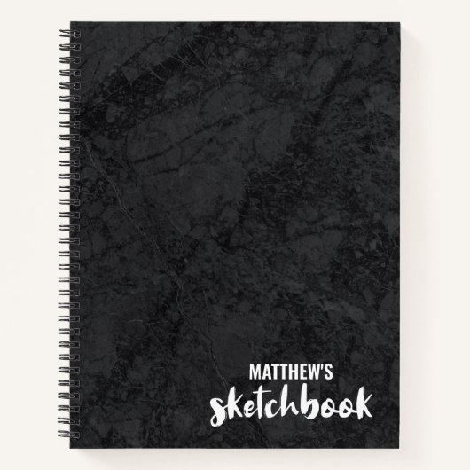 パーソナライズされたBlack Marble Sketchbook Your Name Not ノートブック (正面)