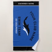 パーソナライズされたBlue王室の Swimチーム泳ぐ人名 ビーチタオル (正面)