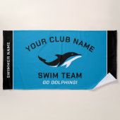 パーソナライズされたBlue Swimチーム泳ぐ人名 ビーチタオル (正面)