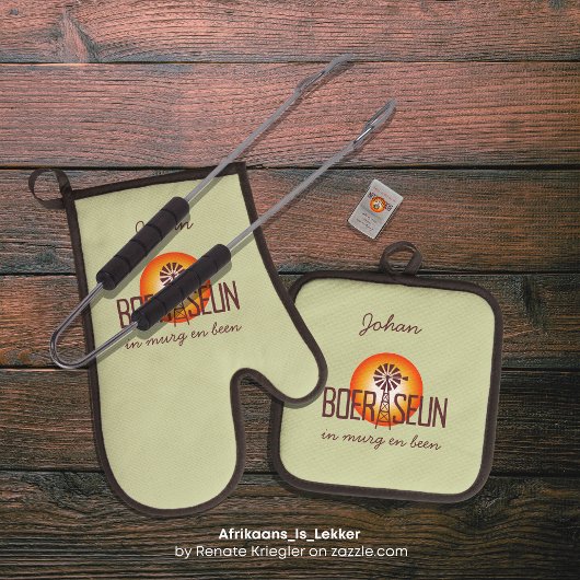 パーソナライズされたBOERSEUN Windpomp Afrikaans Braai / 鍋つかみ&鍋敷きセット