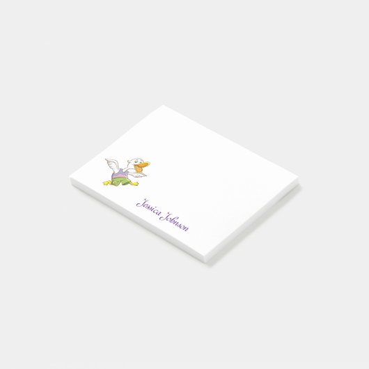 パーソナライズされたCartoon おもしろい Duck飛んでいるメモ帳 ポストイット (アングル)