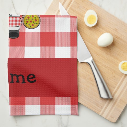 パーソナライズされたchefに赤イタリアン白の名前を付けます キッチンタオル (四つ折り)