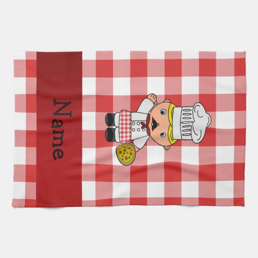 パーソナライズされたchefに赤イタリアン白の名前を付けます キッチンタオル (横)